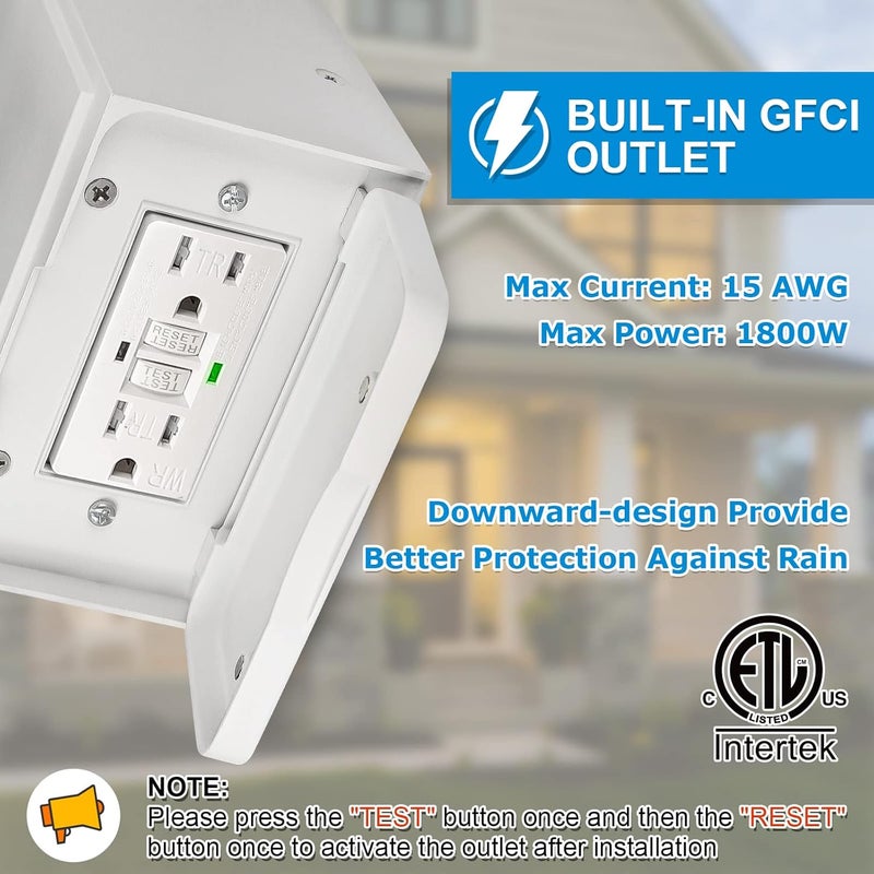 FANDBO Outdoor Porch Light with GFCI Outlet Built in, Dusk to Dawn Outdoor Wall Lantern with Outlet, Waterproof Anti-Rust Exterior Light Fixture Outside Lights for House Garage Patio, Bulb Included (White) - Image 3